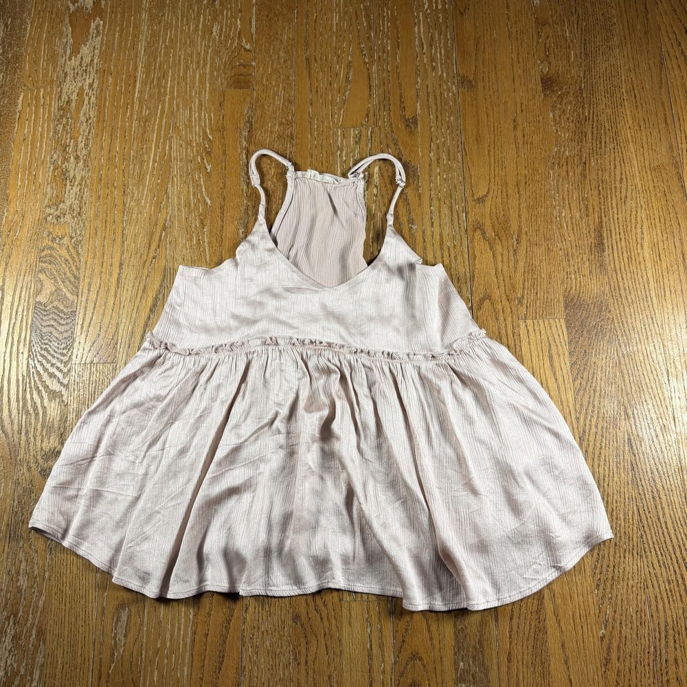 Babydoll Tank Top Womens M Pink Ruffle Hem Scoop Neck Flowy Racerback Fairy